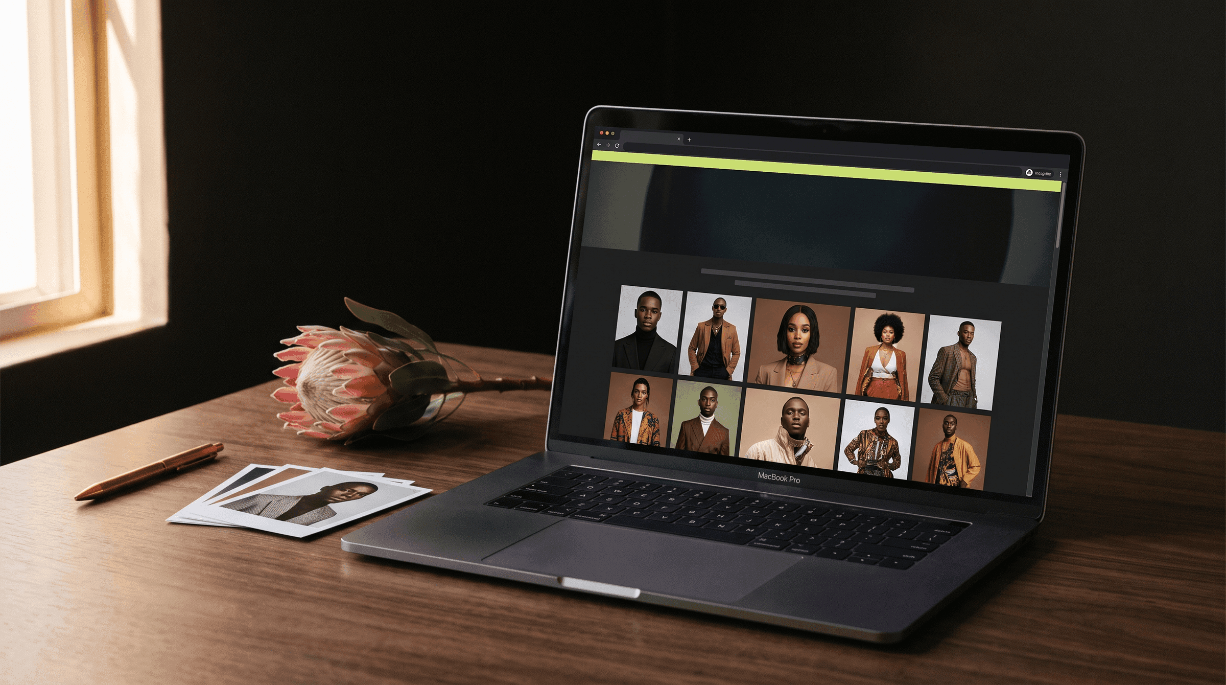 A branded gallery microsite open on a laptop.