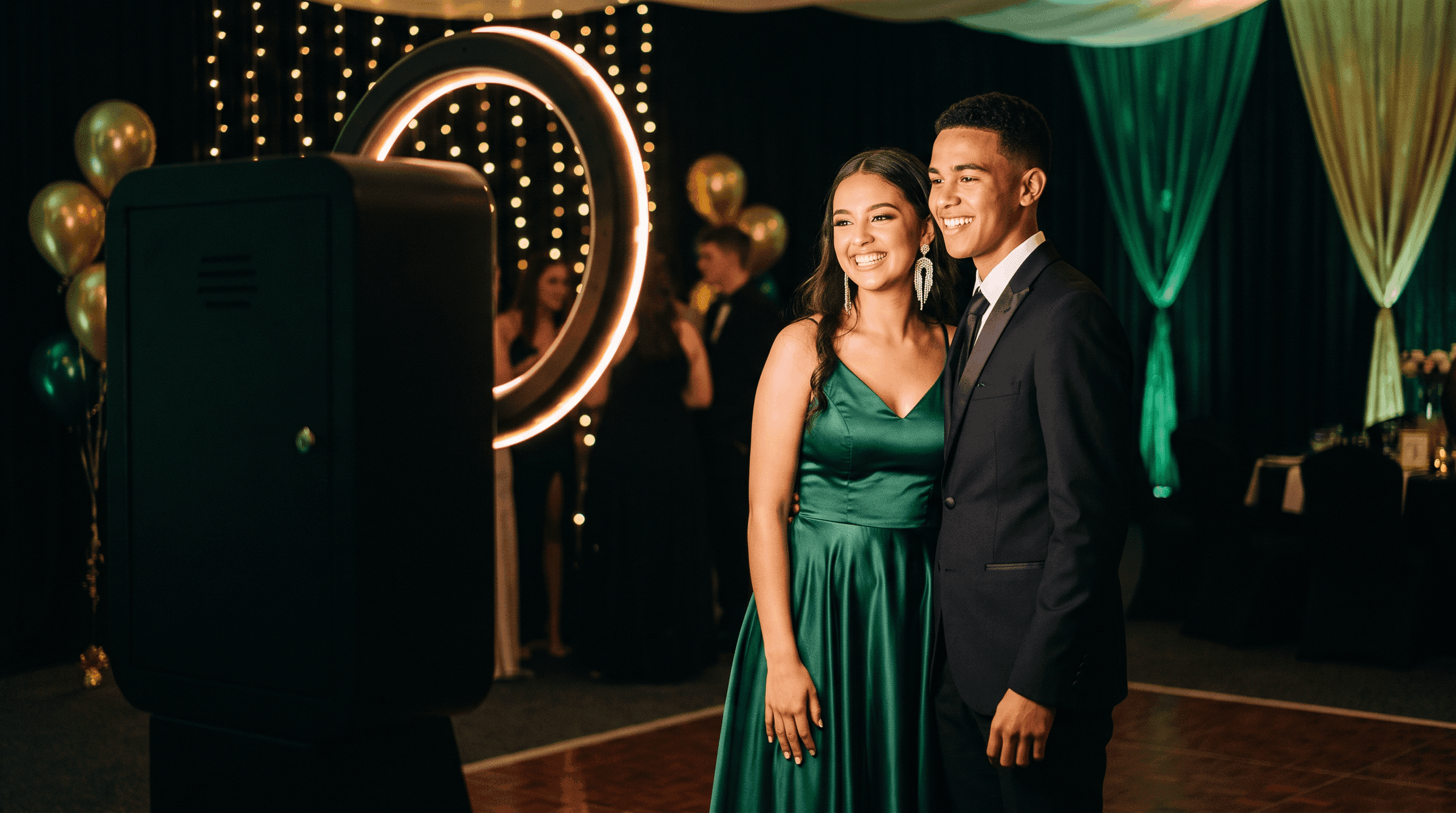 A couple in evening dress at a matric dance.